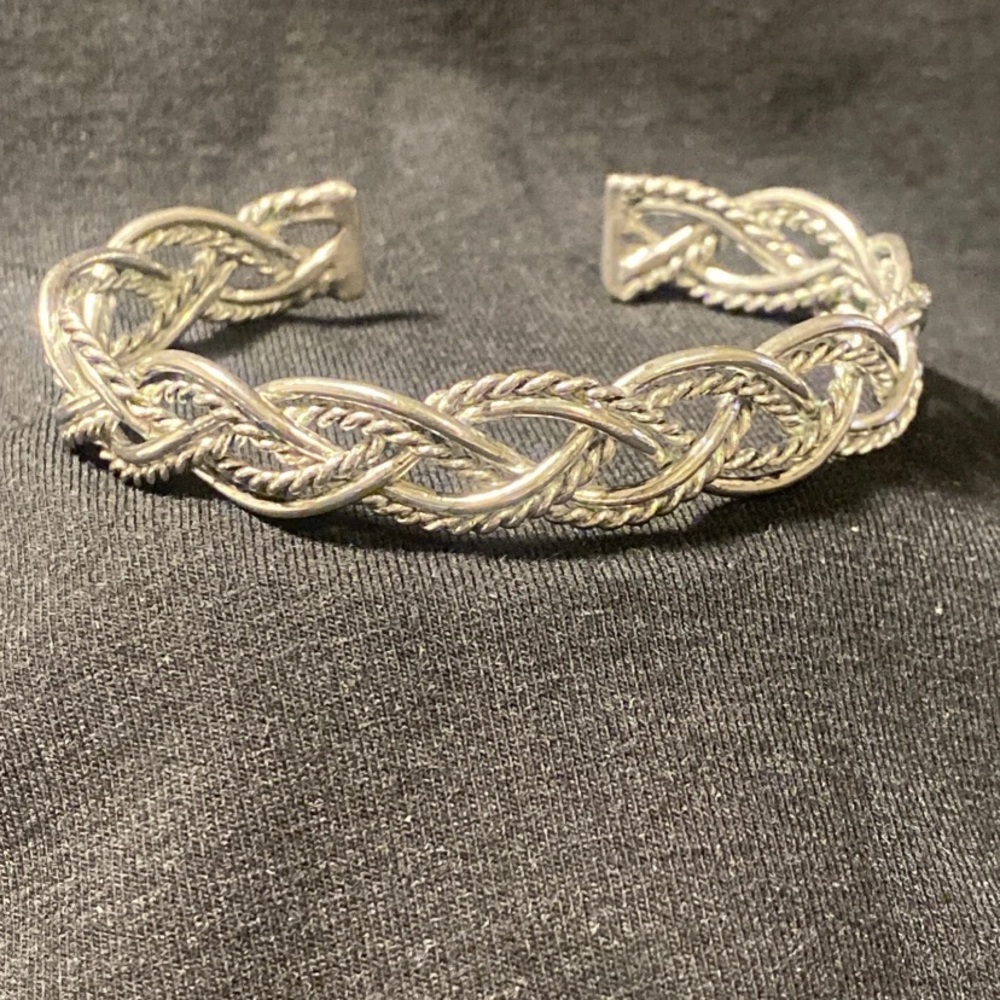 Sterling Silver Open Cuff Bangle Bracelet Braided Vintage
